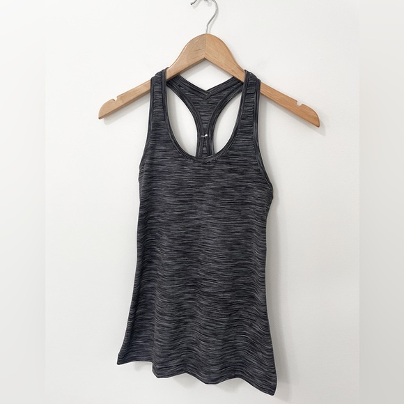 𝅺LULULEMON Cool Racerback Heathered Grey/Black Tank Top - Picture 6 of 12